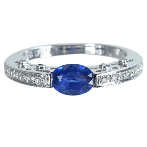 【中古】K18WG SAPPHIREサファイアリング S0.95ct D0.27ct 4.4g #13.5