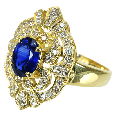 【中古】K18YG SAPPHIRE  サファイアリング RING S1.64ct D0.42ct CGLソーティング 6.6g #11