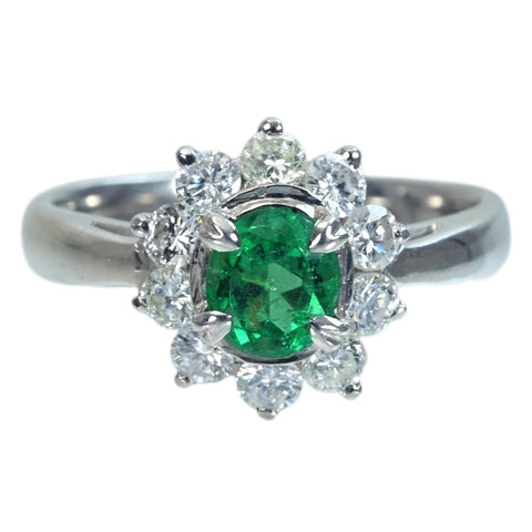 【中古】PT850 EMERALD エメラルドリング RING E0.56ct D0.58ct 4.9g #10.5
