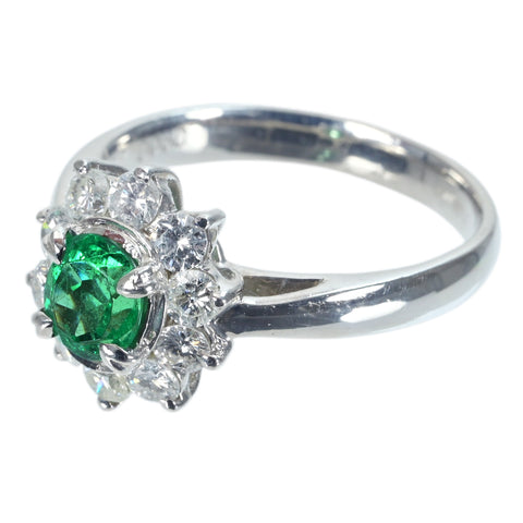 【中古】PT850 EMERALD エメラルドリング RING E0.56ct D0.58ct 4.9g #10.5