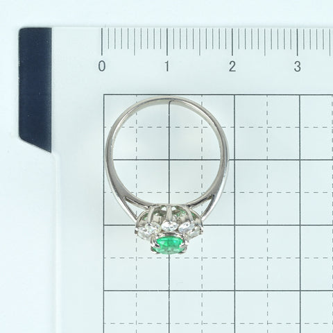 【中古】PT850 EMERALD エメラルドリング RING E0.56ct D0.58ct 4.9g #10.5