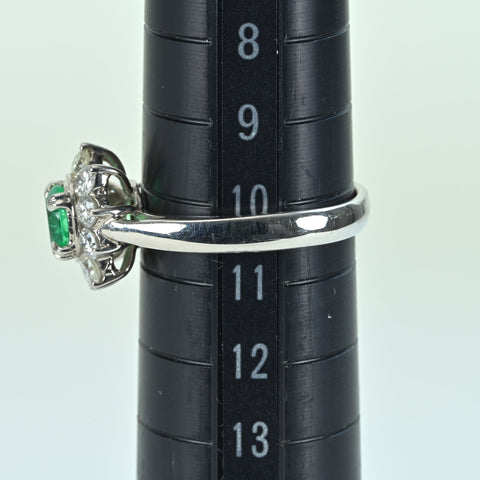【中古】PT850 EMERALD エメラルドリング RING E0.56ct D0.58ct 4.9g #10.5