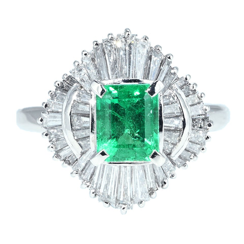 【中古】PT900 EMERALD RING エメラルドリング E0.96ct D1.46ct 7.4g #14