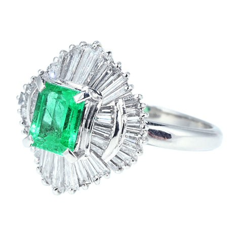 【中古】PT900 EMERALD RING エメラルドリング E0.96ct D1.46ct 7.4g #14