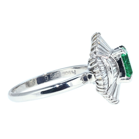 【中古】PT900 EMERALD RING エメラルドリング E0.96ct D1.46ct 7.4g #14