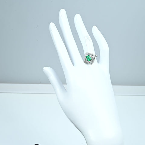 【中古】PT900 EMERALD RING エメラルドリング E0.96ct D1.46ct 7.4g #14