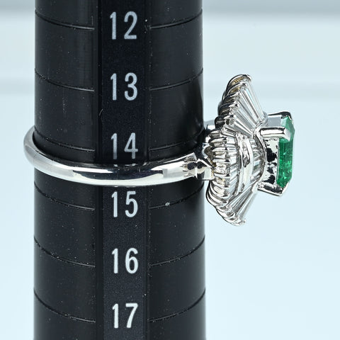 【中古】PT900 EMERALD RING エメラルドリング E0.96ct D1.46ct 7.4g #14