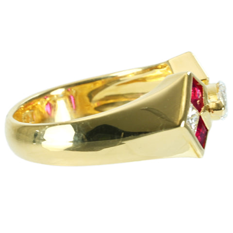 【中古】K18YG DIAMOND ダイヤモンド・ルビーリング RING D0.35ct D0.20ct R0.46ct 5.1g #8.5