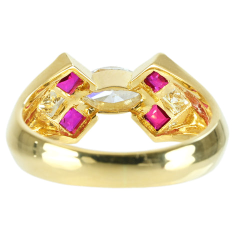 【中古】K18YG DIAMOND ダイヤモンド・ルビーリング RING D0.35ct D0.20ct R0.46ct 5.1g #8.5