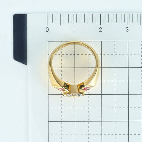 【中古】K18YG DIAMOND ダイヤモンド・ルビーリング RING D0.35ct D0.20ct R0.46ct 5.1g #8.5