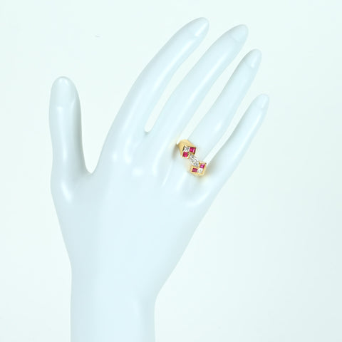 【中古】K18YG DIAMOND ダイヤモンド・ルビーリング RING D0.35ct D0.20ct R0.46ct 5.1g #8.5