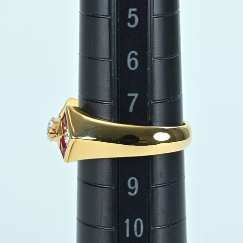 【中古】K18YG DIAMOND ダイヤモンド・ルビーリング RING D0.35ct D0.20ct R0.46ct 5.1g #8.5