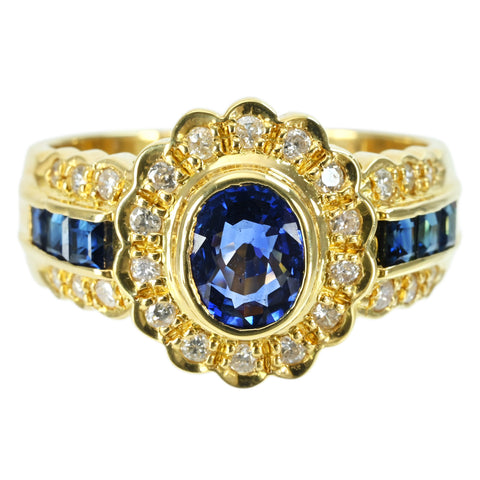Pre-owned 18K Yellow Gold Sapphire Ring, S0.87ct, S0.54ct, D0.294ct, 6.5g, #13.5 