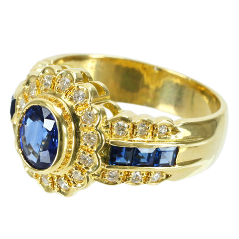 【中古】K18YG SAPPHIRE サファイアリング RING S0.87ct Ｓ0.54ct D0.294ct 6.5g #13.5