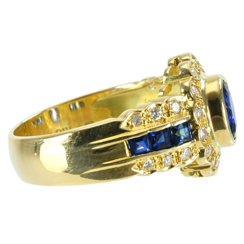 【中古】K18YG SAPPHIRE サファイアリング RING S0.87ct Ｓ0.54ct D0.294ct 6.5g #13.5
