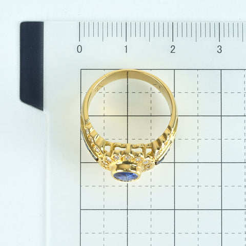 【中古】K18YG SAPPHIRE サファイアリング RING S0.87ct Ｓ0.54ct D0.294ct 6.5g #13.5