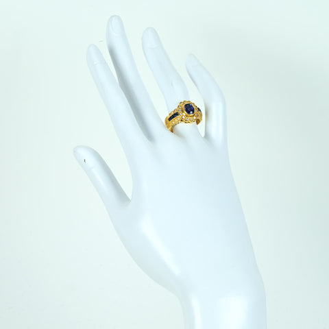 【中古】K18YG SAPPHIRE サファイアリング RING S0.87ct Ｓ0.54ct D0.294ct 6.5g #13.5