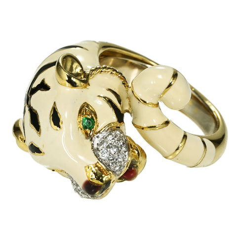 【中古】K18YG / ENAMEL DIAMOND /EMERALD RING ダイヤモンド・エメラルドリング 鑑別 21.8g #17.5