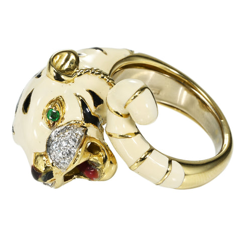 【中古】K18YG / ENAMEL DIAMOND /EMERALD RING ダイヤモンド・エメラルドリング 鑑別 21.8g #17.5