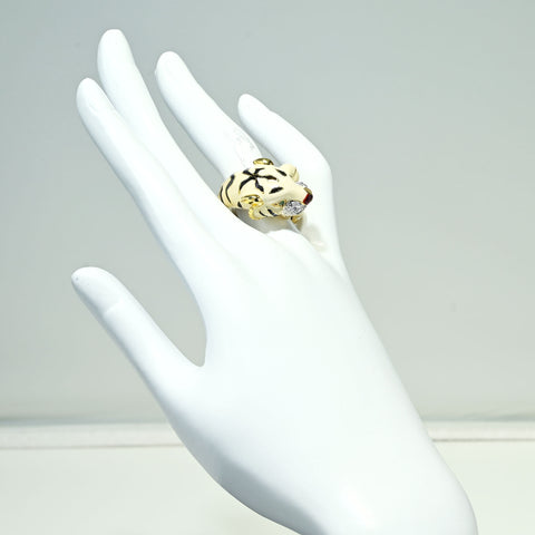 【中古】K18YG / ENAMEL DIAMOND /EMERALD RING ダイヤモンド・エメラルドリング 鑑別 21.8g #17.5