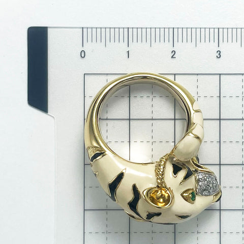 【中古】K18YG / ENAMEL DIAMOND /EMERALD RING ダイヤモンド・エメラルドリング 鑑別 21.8g #17.5