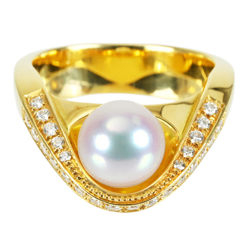 【中古】 K18YG AKOYA PEARL RING アコヤパールリング P8.0mm D0.361ct 12.9g #14