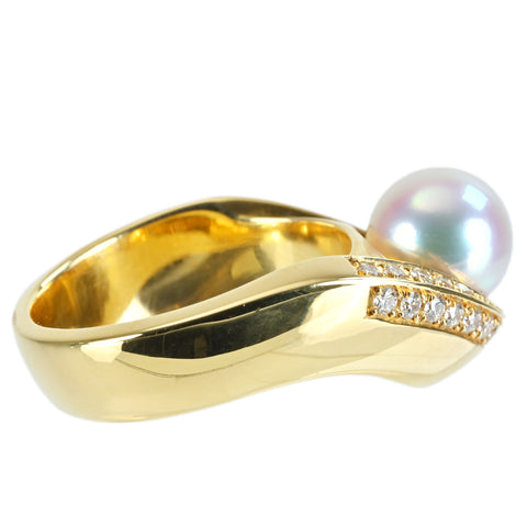 【中古】 K18YG AKOYA PEARL RING アコヤパールリング P8.0mm D0.361ct 12.9g #14