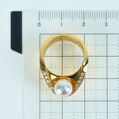【中古】 K18YG AKOYA PEARL RING アコヤパールリング P8.0mm D0.361ct 12.9g #14