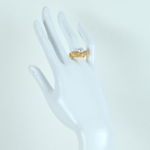 【中古】 K18YG AKOYA PEARL RING アコヤパールリング P8.0mm D0.361ct 12.9g #14