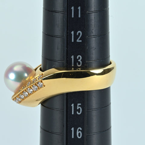 【中古】 K18YG AKOYA PEARL RING アコヤパールリング P8.0mm D0.361ct 12.9g #14