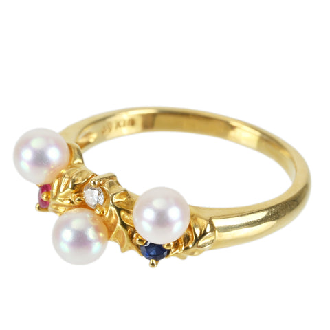 【中古】TASAKI タサキ K18YG AKOYA PEARL RING アコヤパールリング P4.0mm D0.02ct 3.9g ONE PRICE