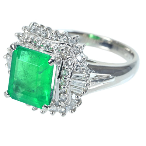 【中古】PT900 EMERALD エメラルドリング RING E2.10ct D0.50ct D0.20ct 7.5g #8.5