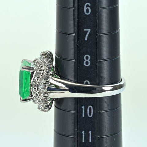 【中古】PT900 EMERALD エメラルドリング RING E2.10ct D0.50ct D0.20ct 7.5g #8.5