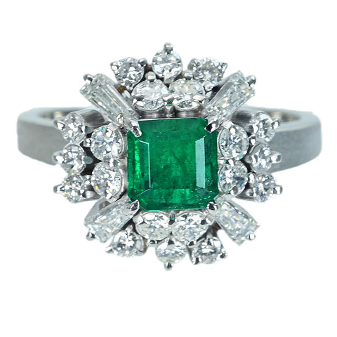 【中古】 PT900 EMERALD エメラルドリング RING E0.96ct D0.75ct D0.38ct 7.8g #13 手作り（Hand Made）品