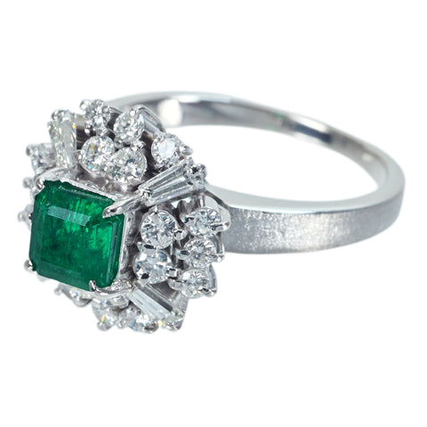 【中古】 PT900 EMERALD エメラルドリング RING E0.96ct D0.75ct D0.38ct 7.8g #13 手作り（Hand Made）品