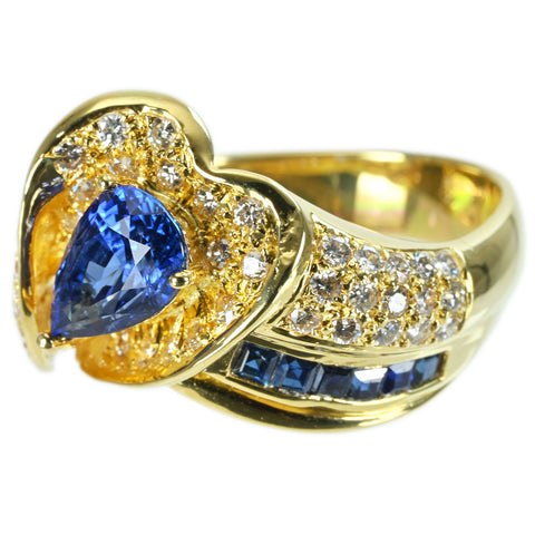 【中古】K18YG SAPPHIRE RING サファイアリング S1.73ct D0.60ct ソーティング 9.3g #14
