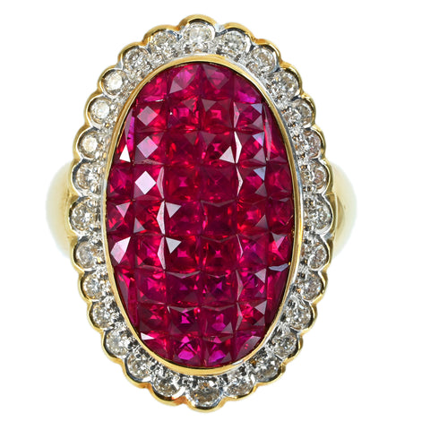 【中古】K18YG RUBYルビー＆ダイヤモンドリング RING 鑑別書 9.7g #14.5