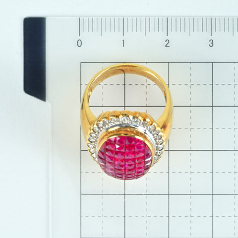 【中古】K18YG RUBYルビー＆ダイヤモンドリング RING 鑑別書 9.7g #14.5