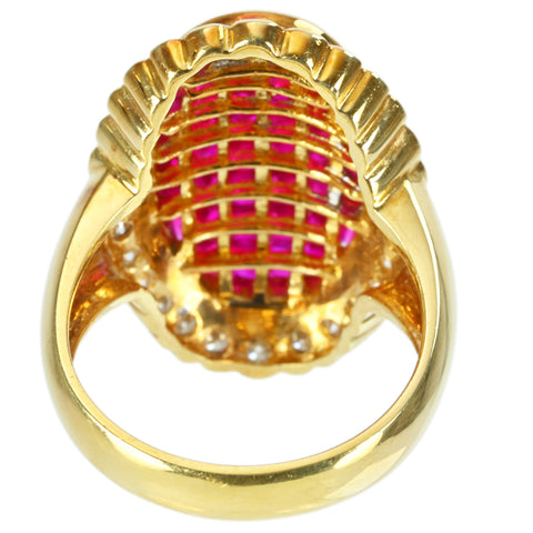 【中古】K18YG RUBYルビー＆ダイヤモンドリング RING 鑑別書 9.7g #14.5