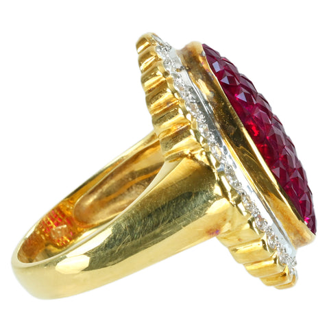 【中古】K18YG RUBYルビー＆ダイヤモンドリング RING 鑑別書 9.7g #14.5