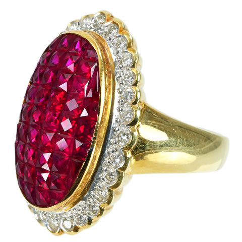 【中古】K18YG RUBYルビー＆ダイヤモンドリング RING 鑑別書 9.7g #14.5