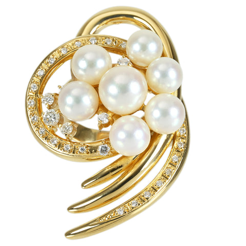 【中古】K18YG AKOYA PEARL RING アコヤパールリング P6.4-8.4mm D0.60ct 25.2g