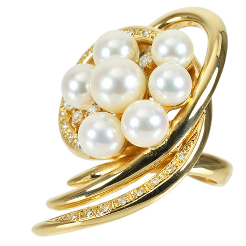 【中古】K18YG AKOYA PEARL RING アコヤパールリング P6.4-8.4mm D0.60ct 25.2g