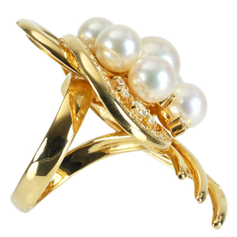 【中古】K18YG AKOYA PEARL RING アコヤパールリング P6.4-8.4mm D0.60ct 25.2g