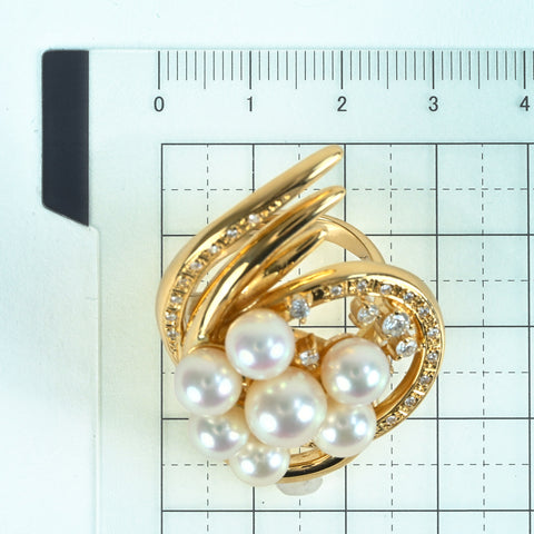 【中古】K18YG AKOYA PEARL RING アコヤパールリング P6.4-8.4mm D0.60ct 25.2g