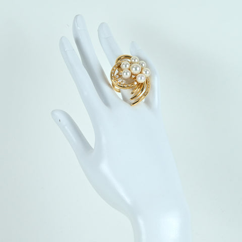 【中古】K18YG AKOYA PEARL RING アコヤパールリング P6.4-8.4mm D0.60ct 25.2g