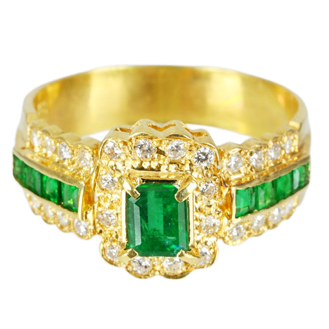 [Used] K18YG Emerald Ring Emerald 0.48ct E0.30ct D0.28ct 4.5g #14 