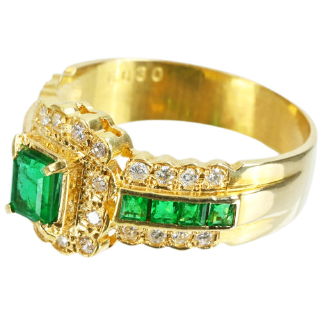 【中古】K18YG EMERALD RING エメラルドリング E0.48ct E0.30ct D0.28ct 4.5g #14