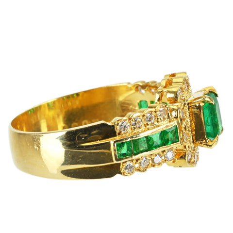 【中古】K18YG EMERALD RING エメラルドリング E0.48ct E0.30ct D0.28ct 4.5g #14