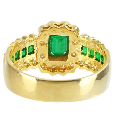 【中古】K18YG EMERALD RING エメラルドリング E0.48ct E0.30ct D0.28ct 4.5g #14
